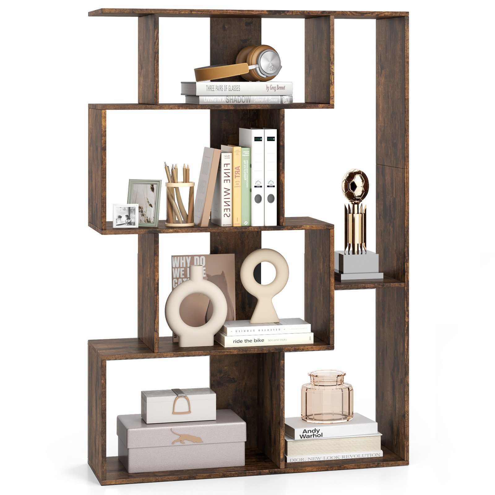 TARERE 6-Cube Open-back Geometric Bookshelf with Anti-tip Kits-Coffee - Savings Store