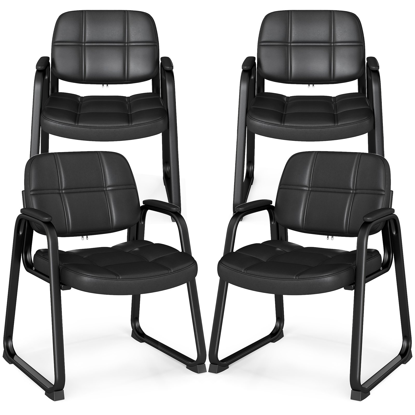 Set of 4 Guest Chair with Padded Armrests for Conference Meeting Room-Black - Savings Store