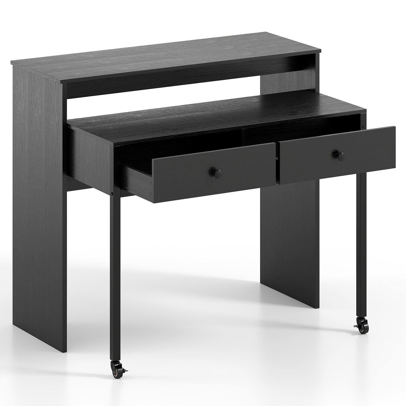 CAARNO Extendable Computer Desk with 2 Storage Drawers Convertible Home Office Desk -Black - Savings Store
