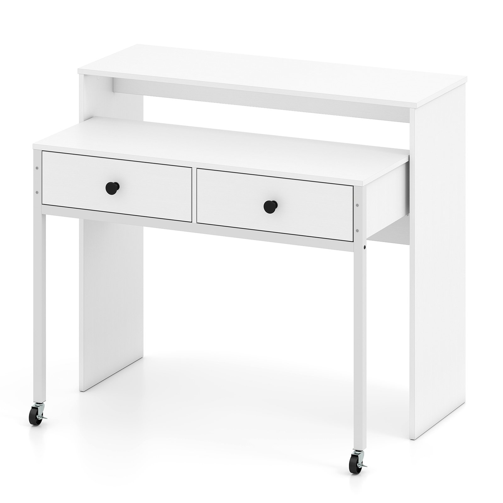 CAARNO Extendable Computer Desk with 2 Storage Drawers Convertible Home Office Desk -White - Savings Store