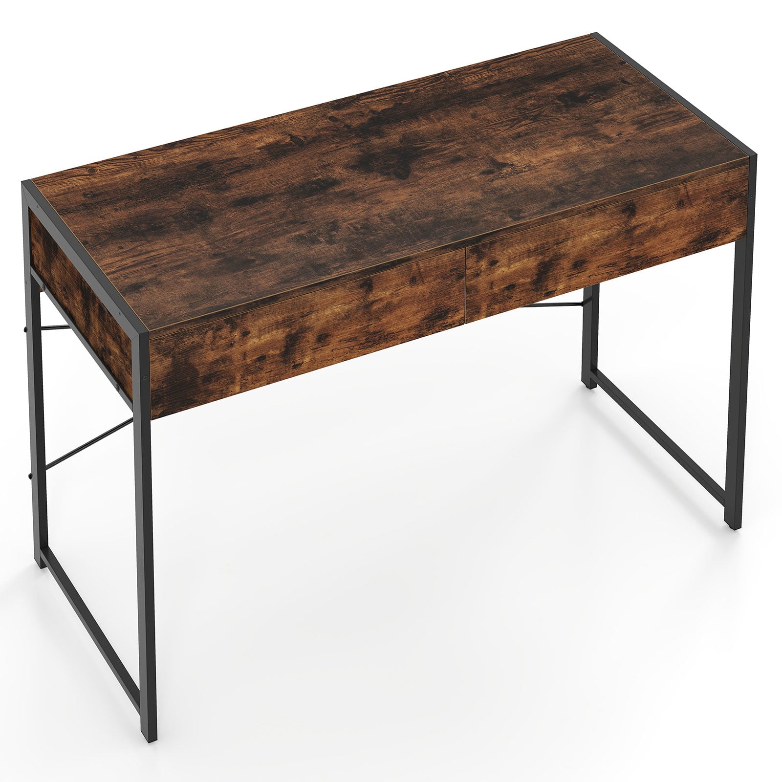 BRYNIX Computer Desk with 2 Drawers & Metal Frame-Rustic Brown - Savings Store