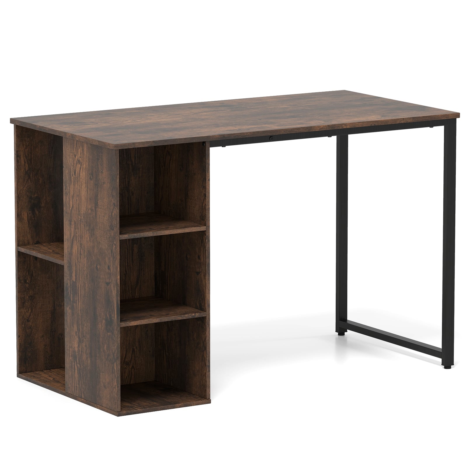 MYLOX 115cm Computer Desk with 5 Storage Compartments-Brown - Savings Store