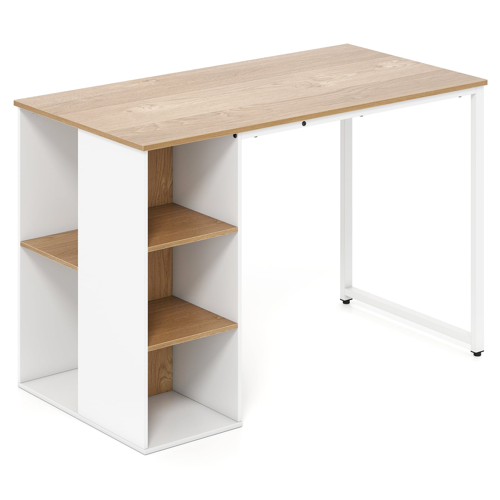 MYLOX 115cm Computer Desk with 5 Storage Compartments-Natural - Savings Store