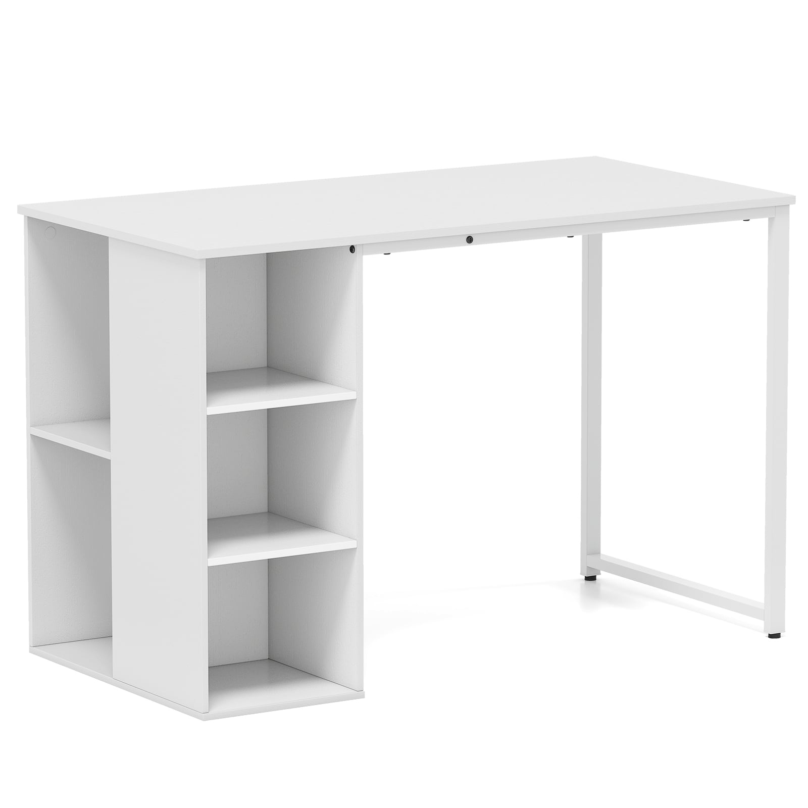 MYLOX 115cm Computer Desk with 5 Storage Compartments-White - Savings Store