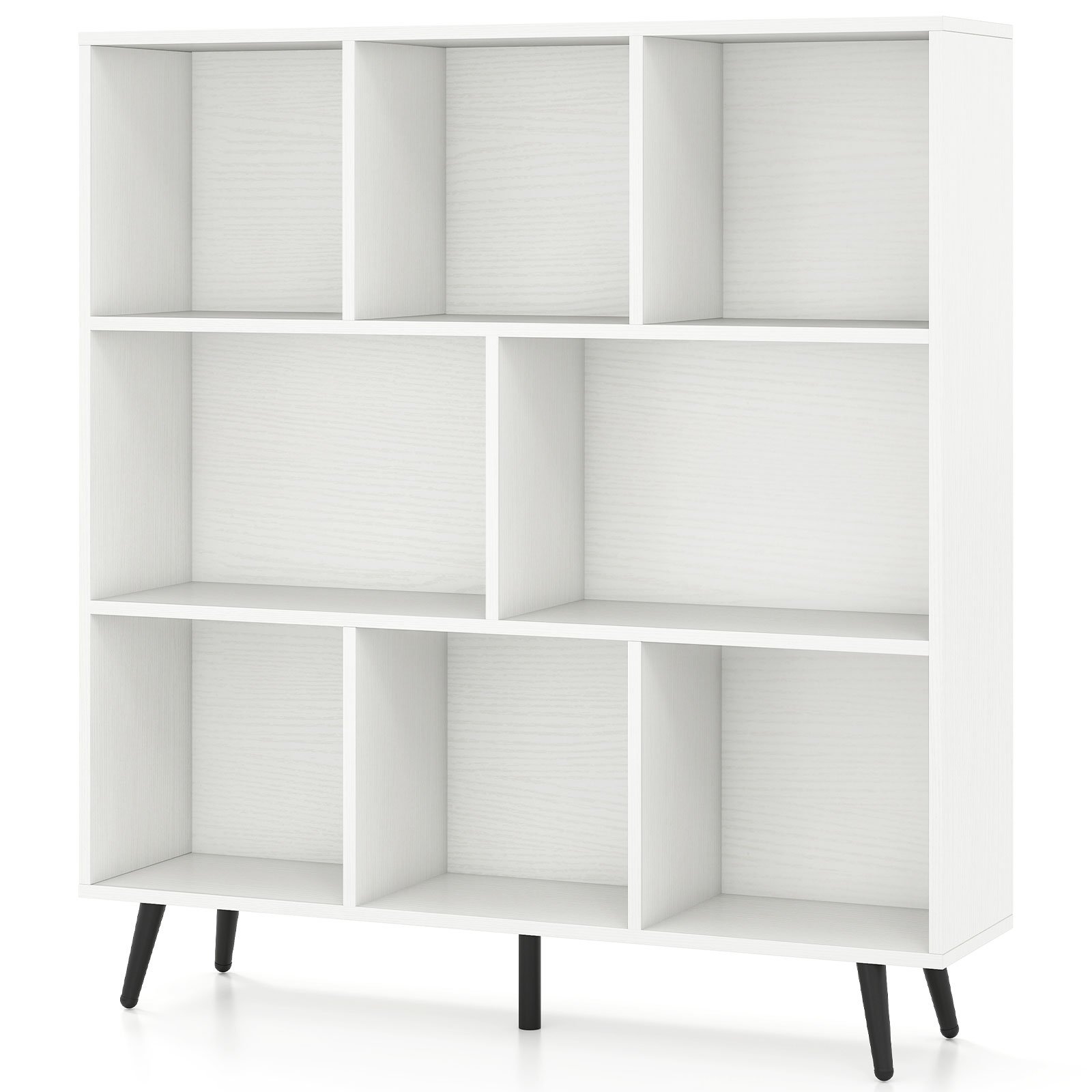 FIORLAN 8-Cube Mid Century Modern Bookcase with 5 Tapered Metal Legs-White - Savings Store