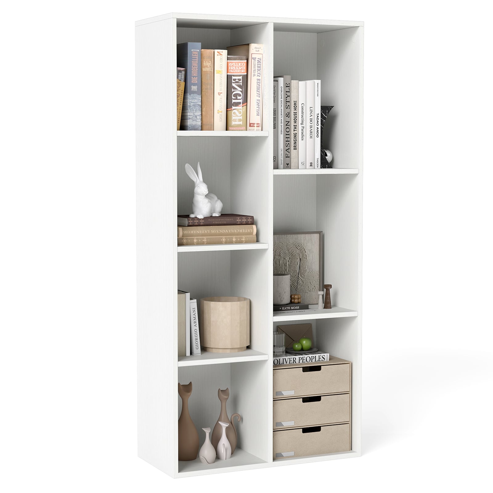 WVION Vertical or Horizontal Freestanding Bookshelf with 7 Compartments-White - Savings Store