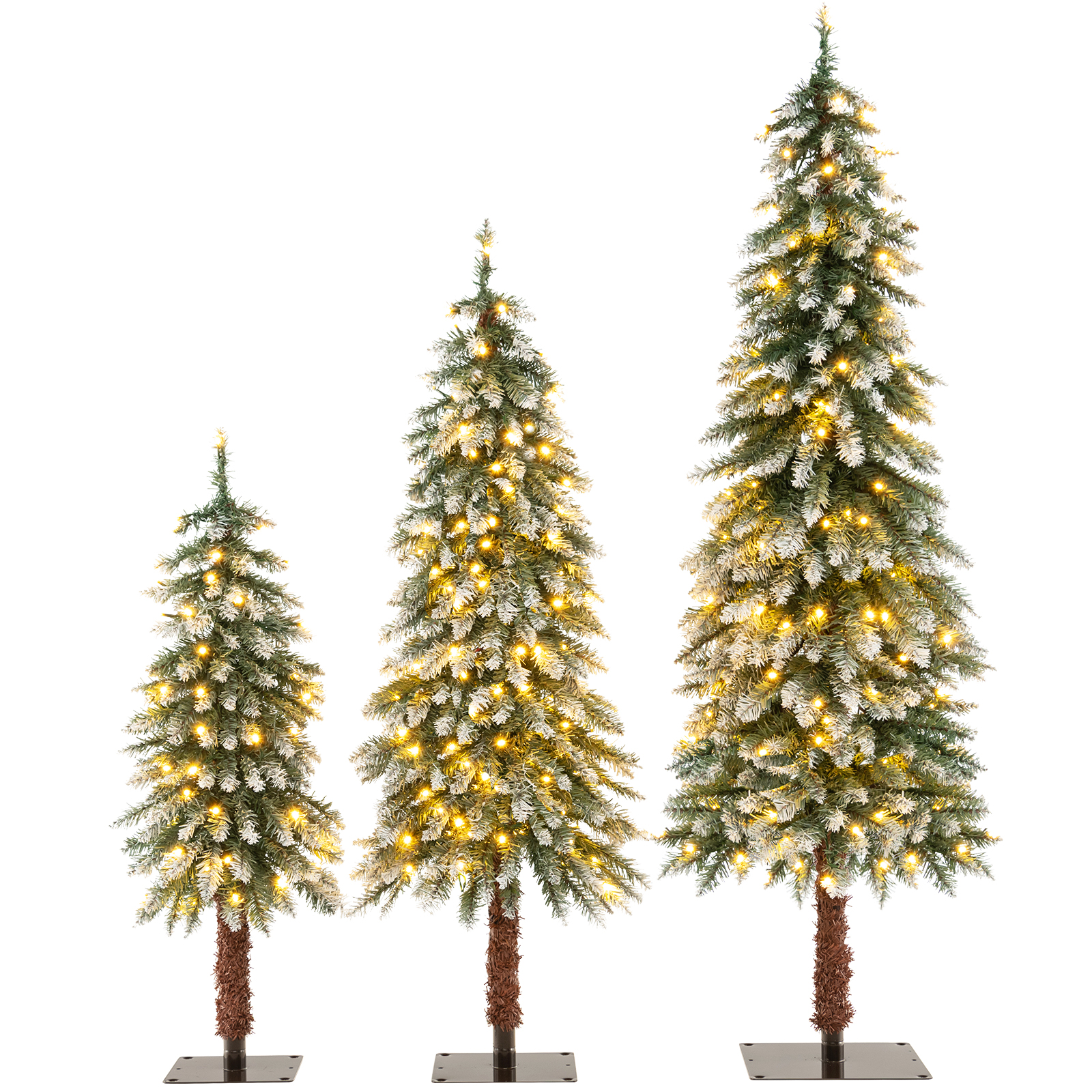 Artificial Xmas Tree Set of 3 with PVC Branch Tips and Warm White LED Lights - Savings Store