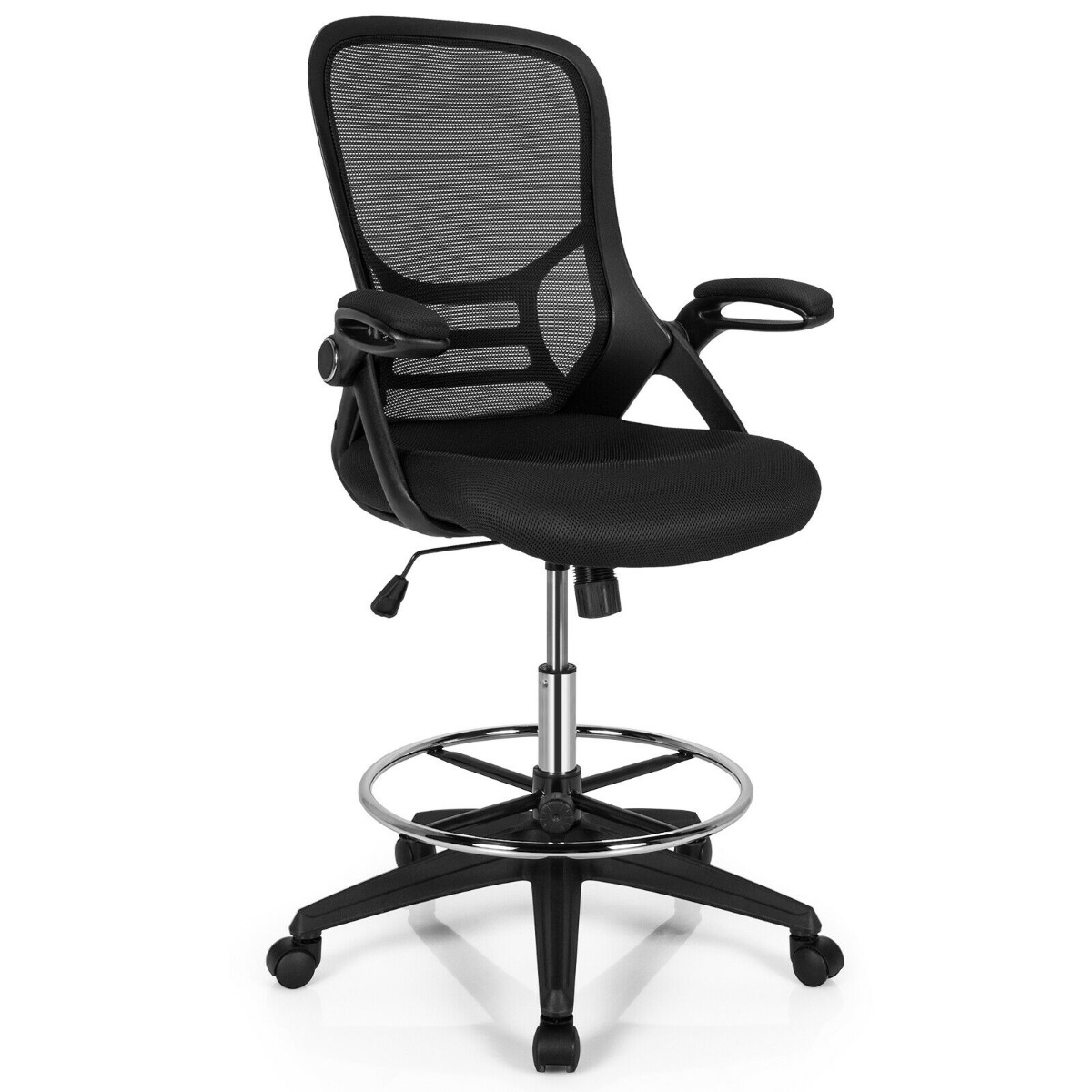 Mesh Drafting Chair with Flip-up Armrests and Mid-Back Padded - Savings Store