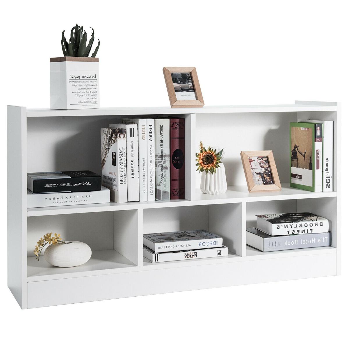 Wooden Storage Bookcase with 2 Tiers and 5 Cubes - White - Savings Store