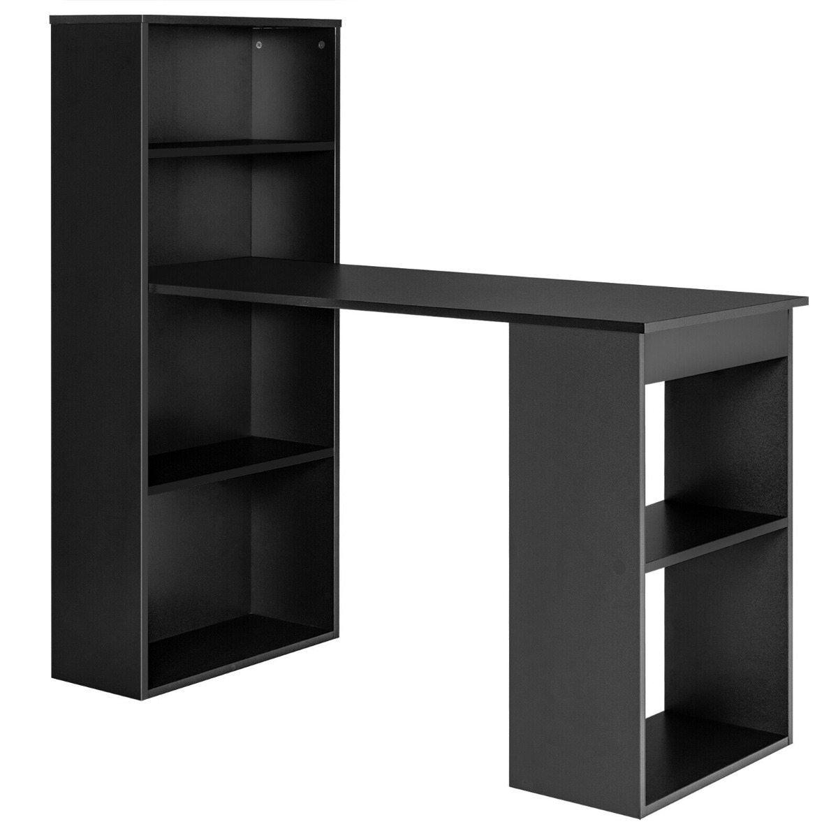 Modern 3-in-1 Wooden Computer Desk with 6-Tier Storage Bookshelves-Black - Savings Store