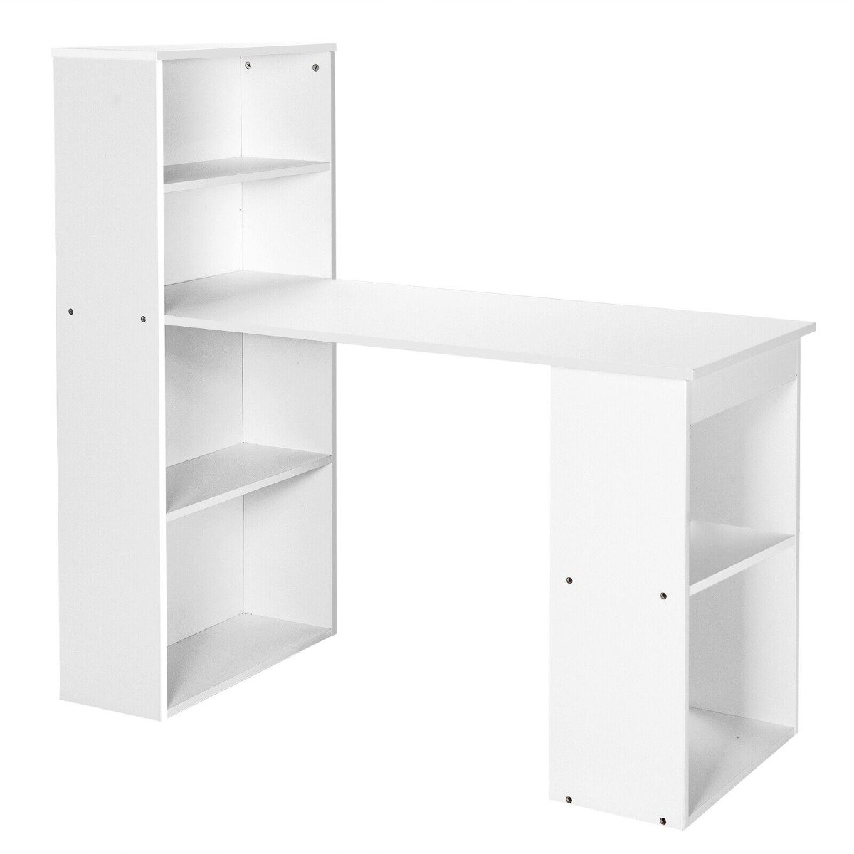 Computer Desk - Modern 3in1 Wooden Computer Desk with 6Tier Storage Bookshelves White 122cm - Savings Store