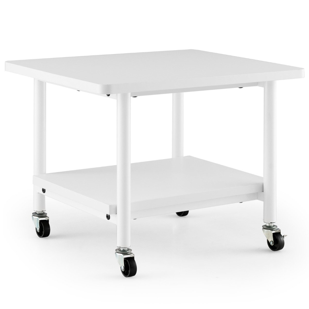 SOLORIA 2 Tier Wooden Printer Stand with 360° Swivel Casters-Off White - Savings Store