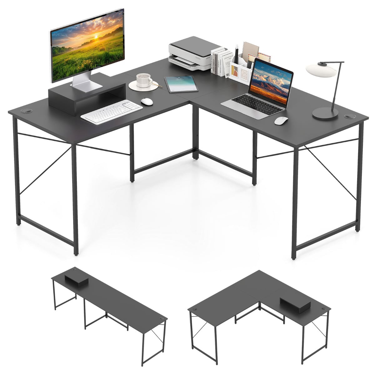 Reversible L-Shaped Desk with Power Strip-Grey - Savings Store