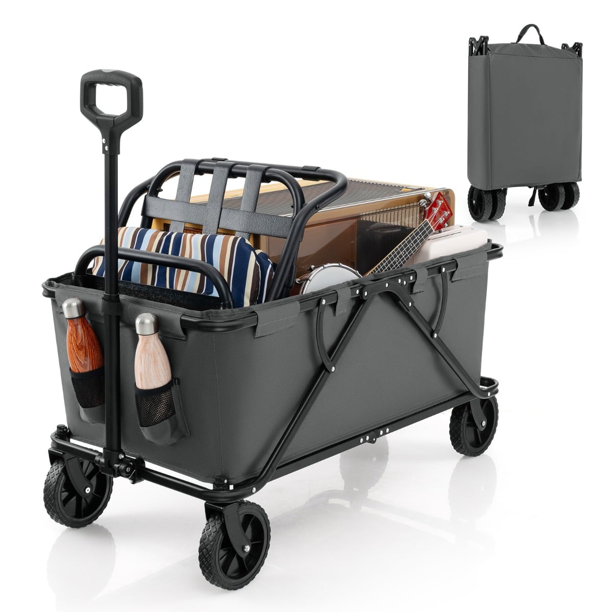 HEXMERE Foldable Wagon Cart with Adjustable Handle-Grey - Savings Store