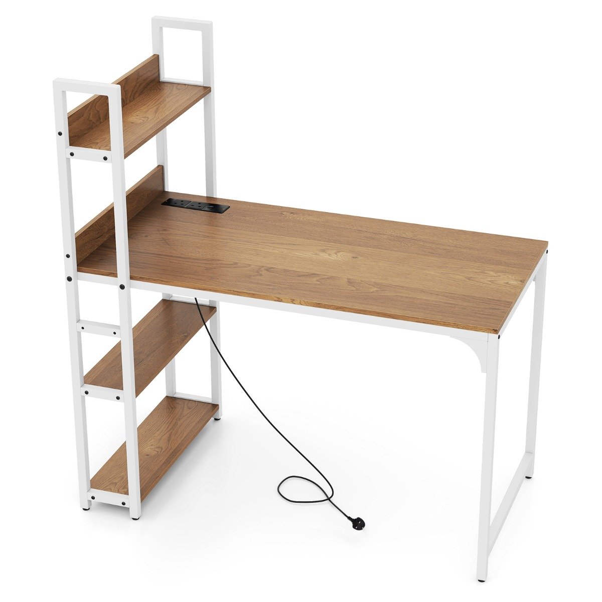 ELRA Computer Desk with Power Strip 120 CM Study Writing Desk with Bookshelf-Natural - Savings Store