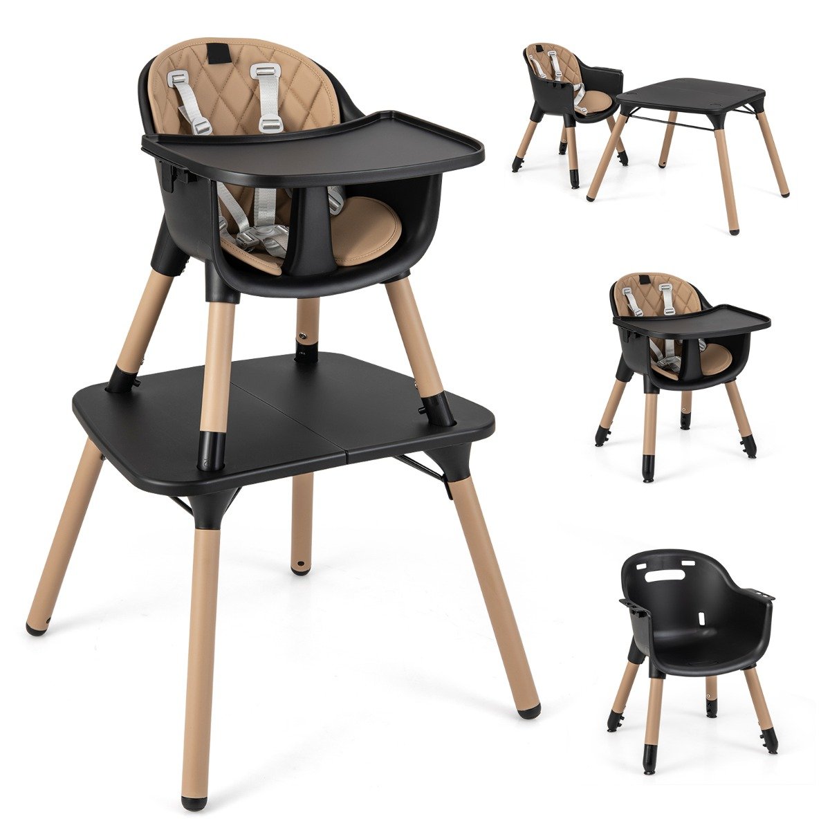 Baby High Chair - convertible Baby High Chair with 2-Position Removable Tray-Black - Savings Store
