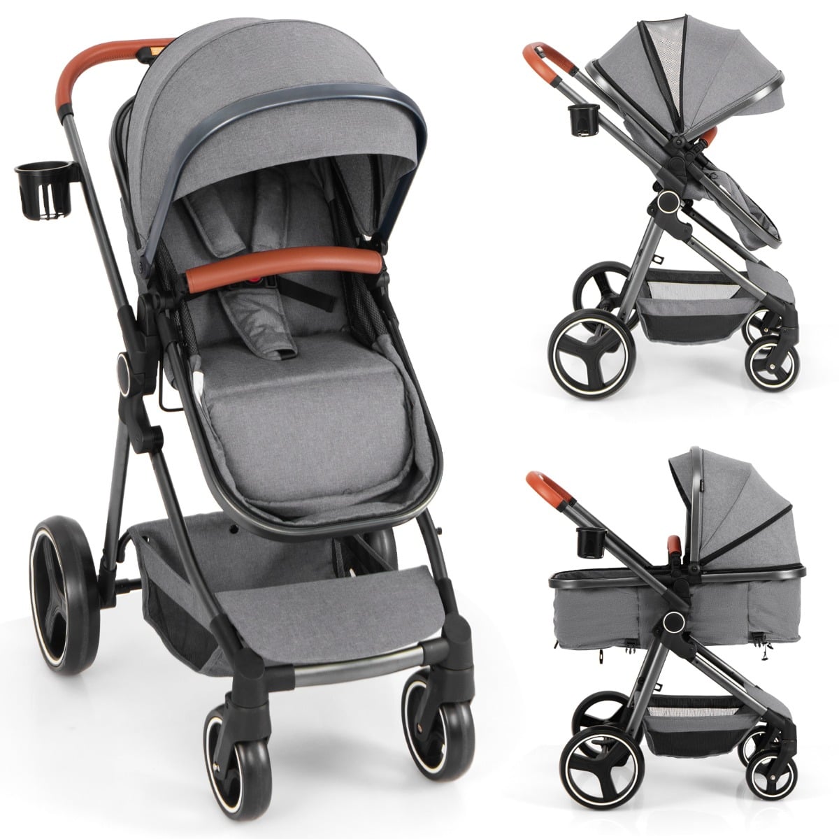 MODEN Convertible Baby Stroller with Footmuff and Extendable Canopy-Grey - Savings Store