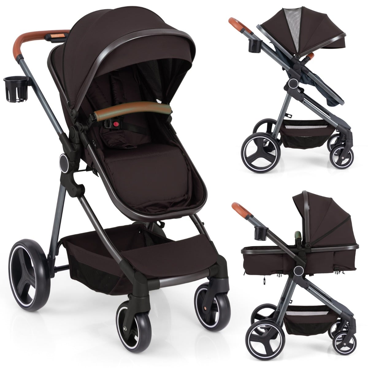 MODEN Convertible Baby Stroller with Footmuff and Extendable Canopy-Black - Savings Store