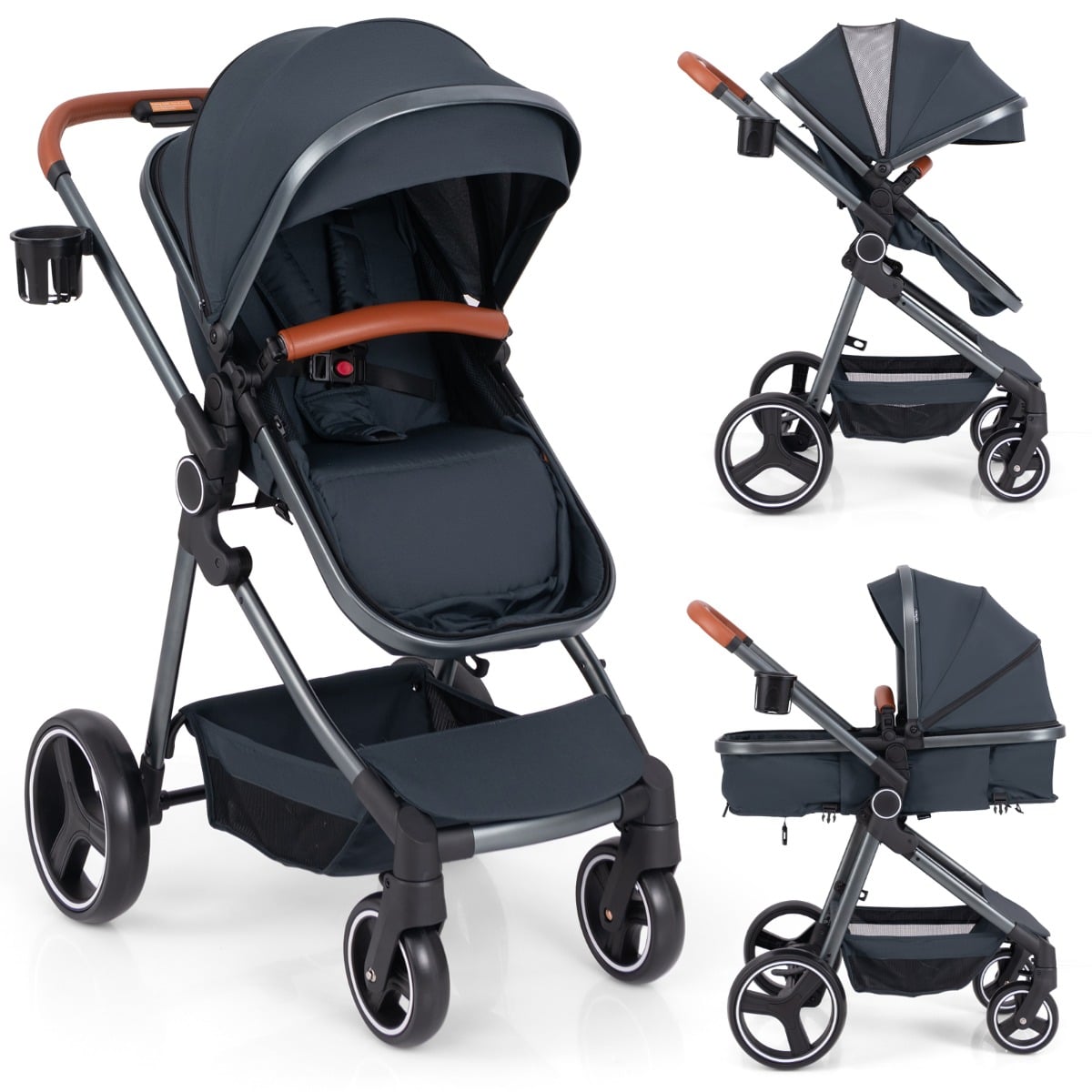 MODEN Convertible Baby Stroller with Footmuff and Extendable Canopy-Dark Blue - Savings Store