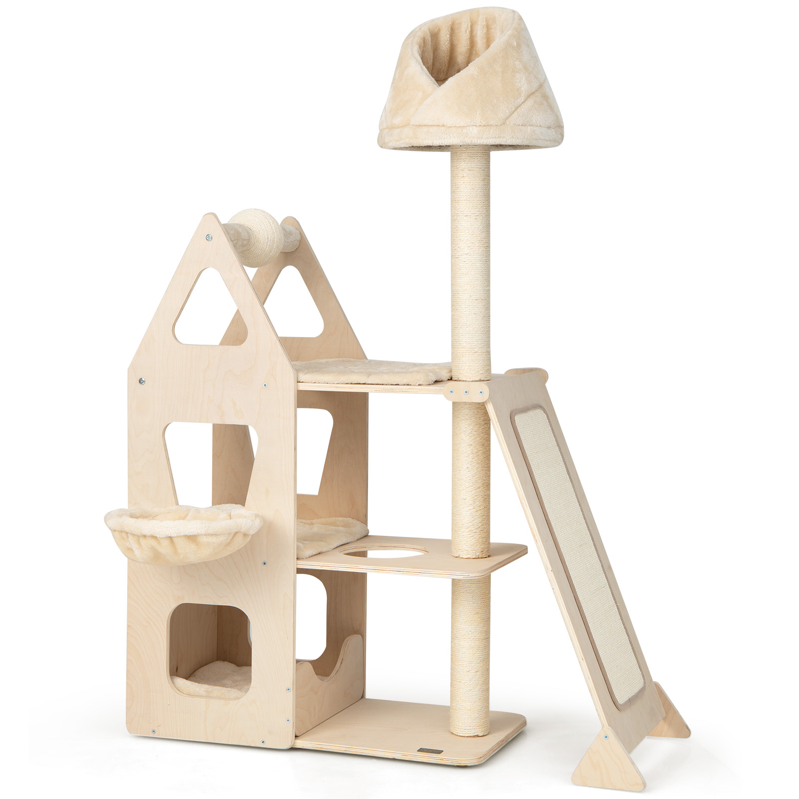 Costway Multi-Level Cat Tree with Sisal Scratching Post for Rest and Fun-Beige - Savings Store