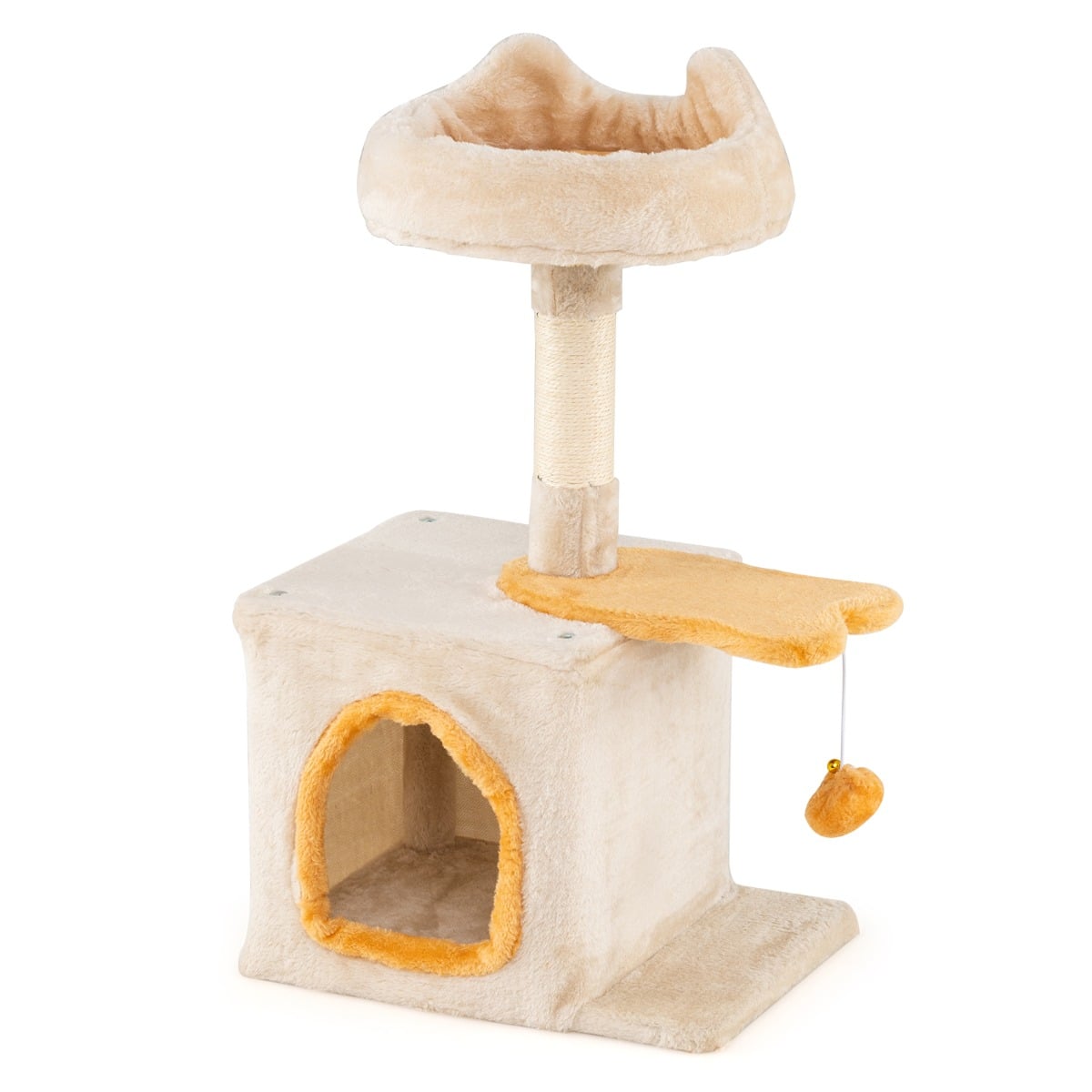 Cute Kitty Tower with Plush Perch for Indoor Kittens-Yellow - Savings Store