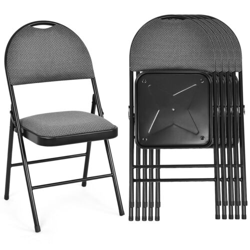 6 Pieces Folding Chairs Set with Handle Hole and Portable Backrest-Grey - Savings Store