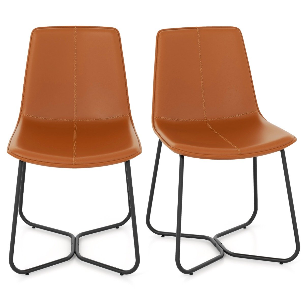 Dining Chair - Dining Chair Set of 2 with Metal Legs and Vintage Stitching-Brown - Savings Store
