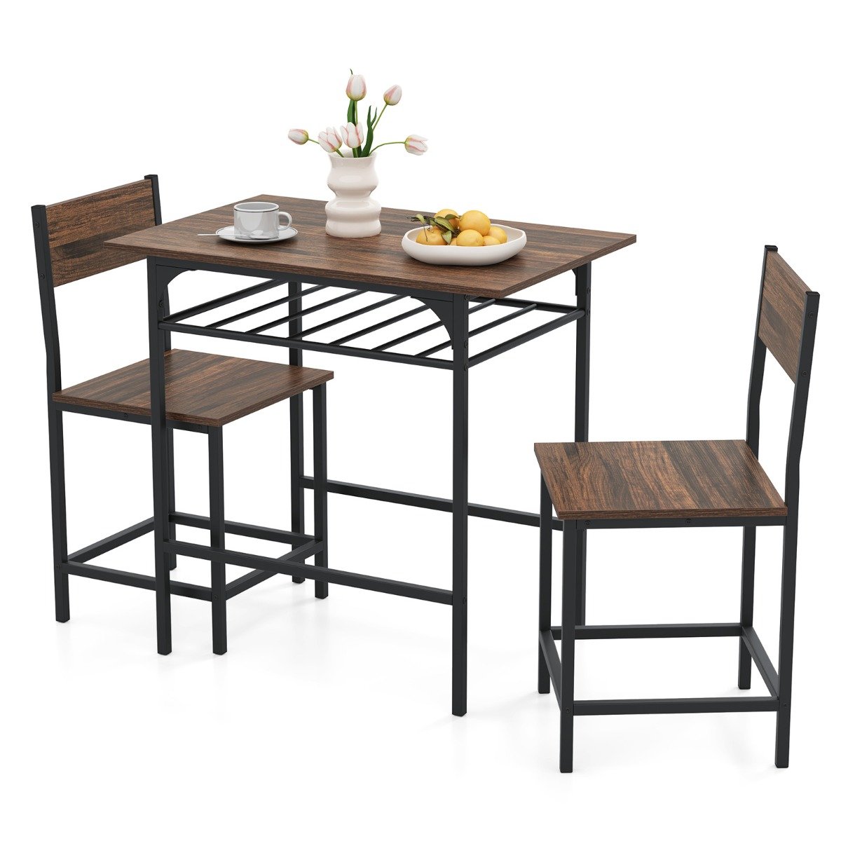 ININ Dining Table Set for 2 with Metal Frame and Storage Rack-Rustic Brown - Savings Store