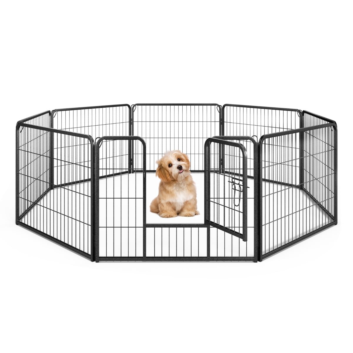 8 Panel 60cm/80cm Height Pen Fence with Lock and Large Door-Black-60 cm - Savings Store