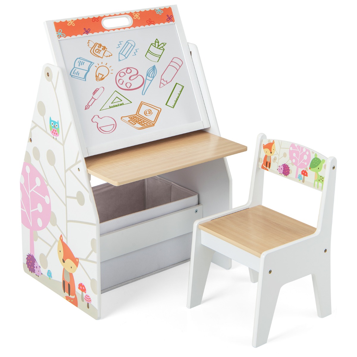 Double-Sided Kids Art Easel and Play Station for Boys Girls-White - Savings Store