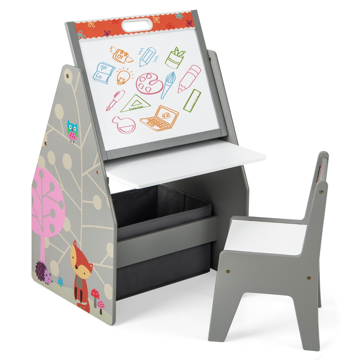 Double-Sided Kids Art Easel and Play Station for Boys Girls-Grey - Savings Store