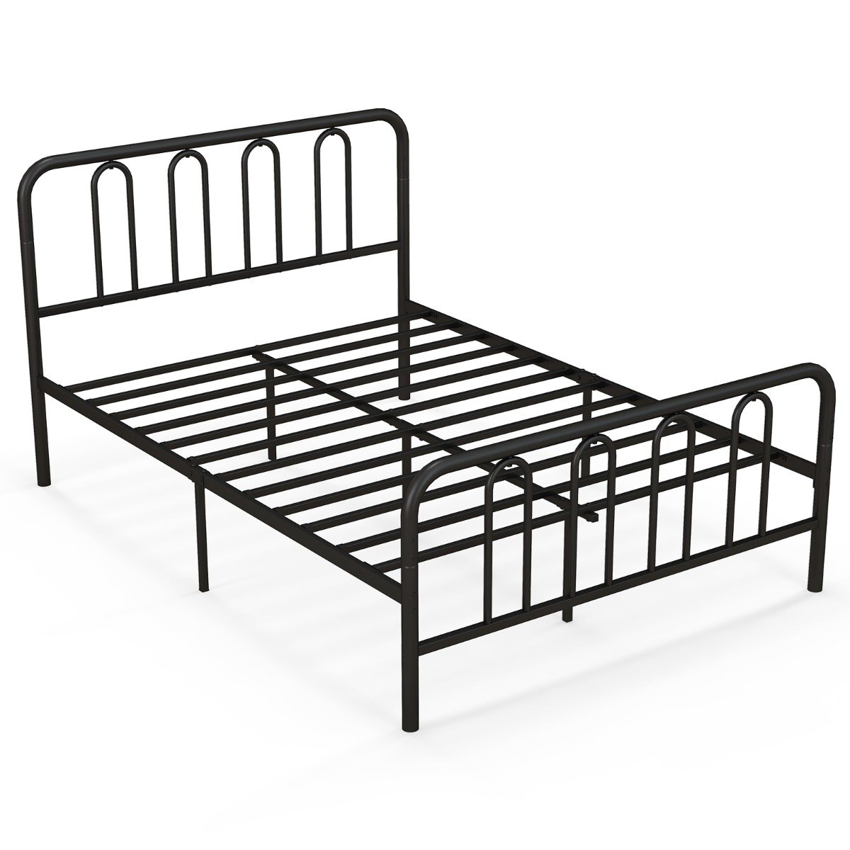 Double Bed - ARCADIA 4ft6 Metal Bed with Headboard and Footboard Black - Savings Store