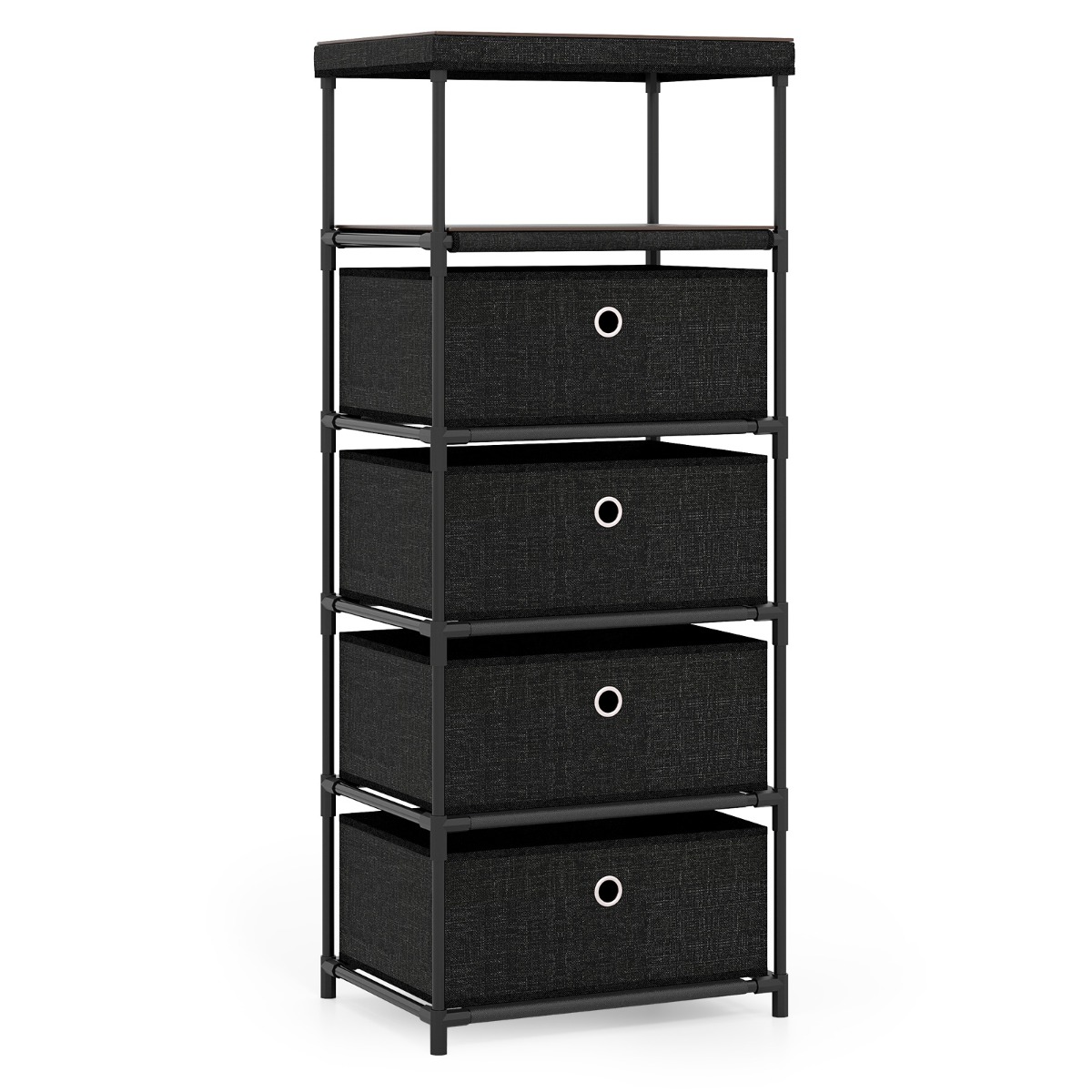 LAGOS Black Chest of Drawers - Tallboy, Medium-sized, 4 Fabric Drawers - Savings Store