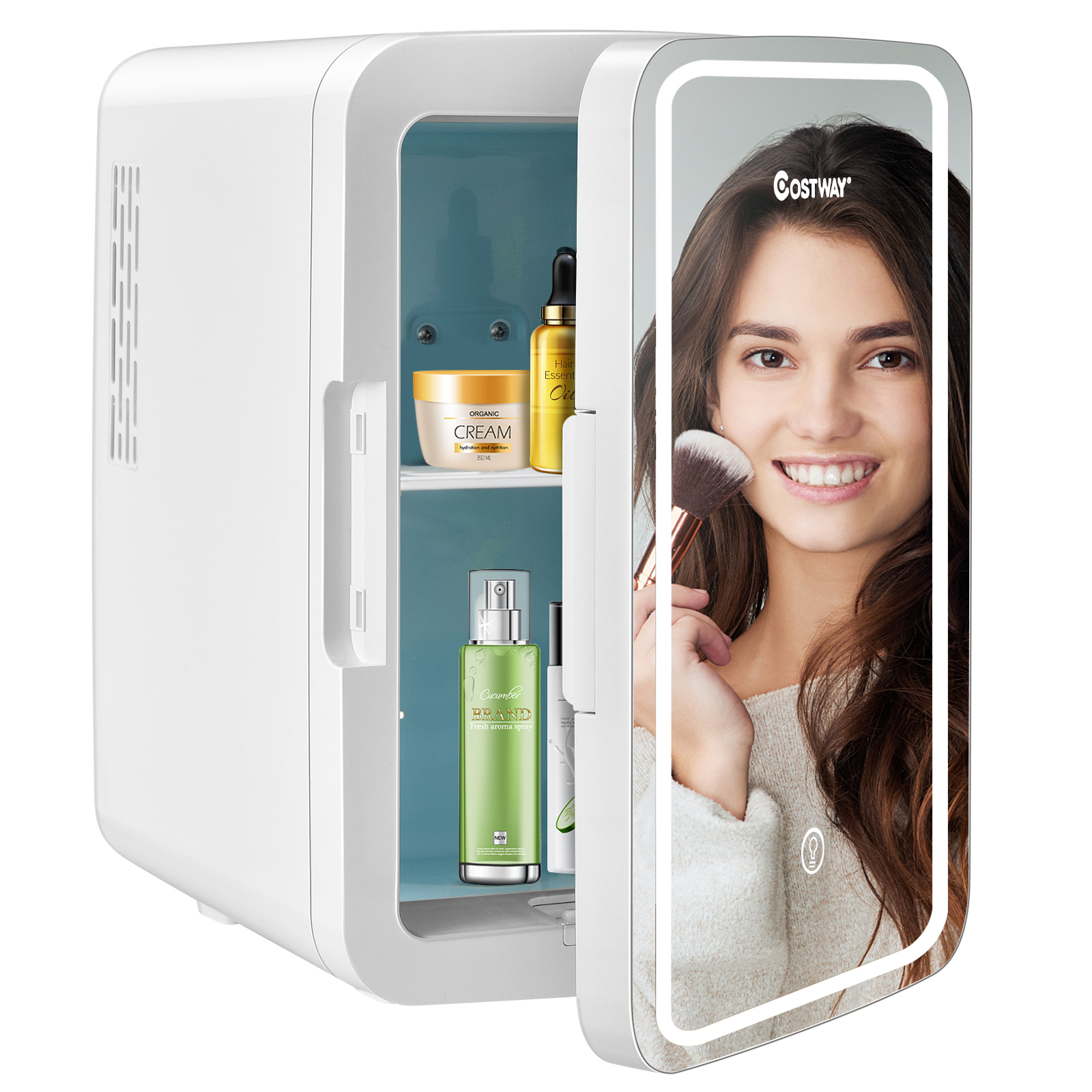 10 L Portable AC/DC Beauty Fridge with LED Mirror-White - Savings Store