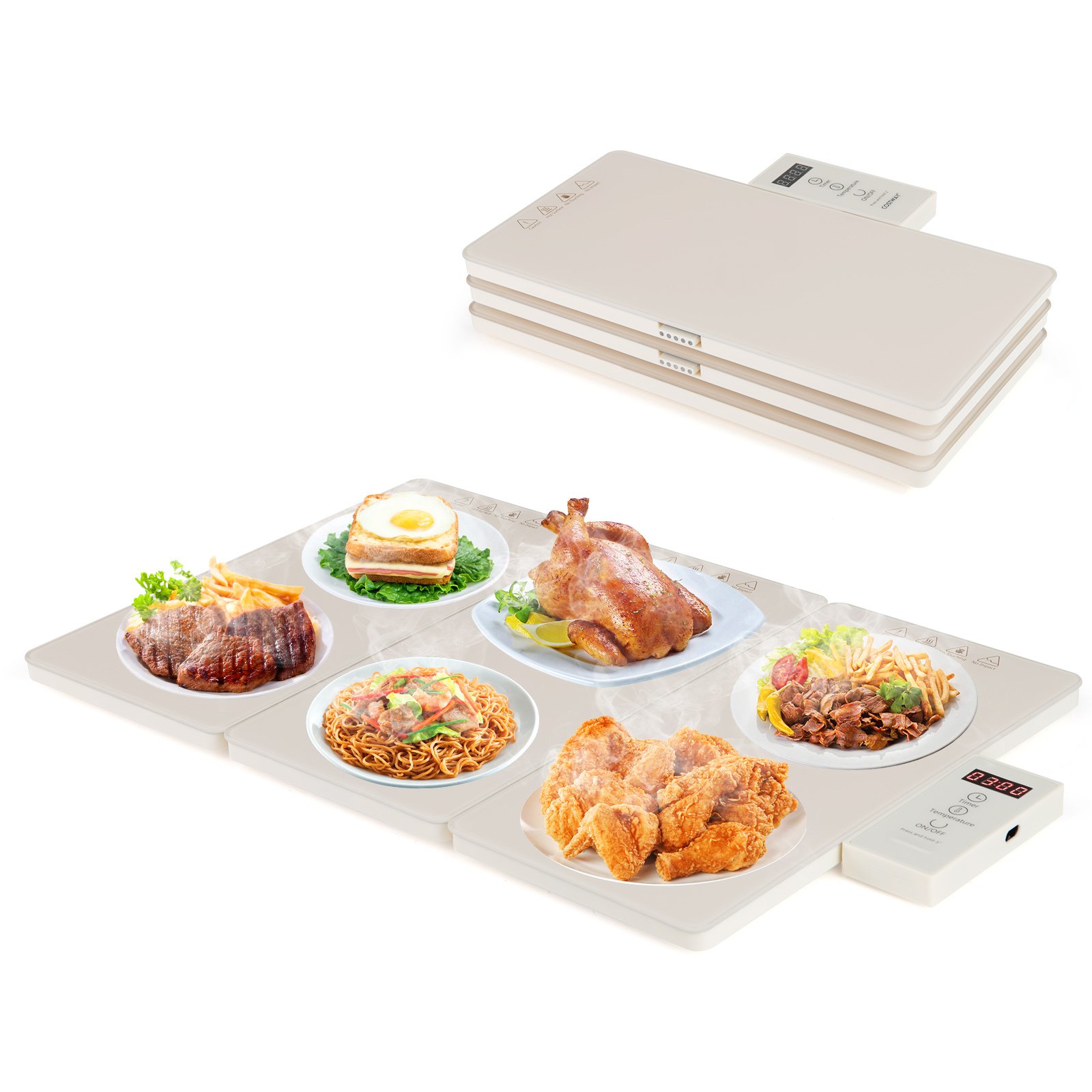 Electric Food Warming Tray Tray with Adjustable Temperature Control-Beige - Savings Store
