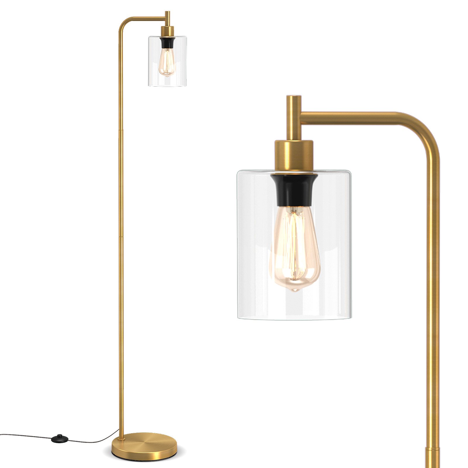 ALYEL Industrial Floor Lamp with Hanging Glass Lampshade and Foot Switch-Golden - Savings Store