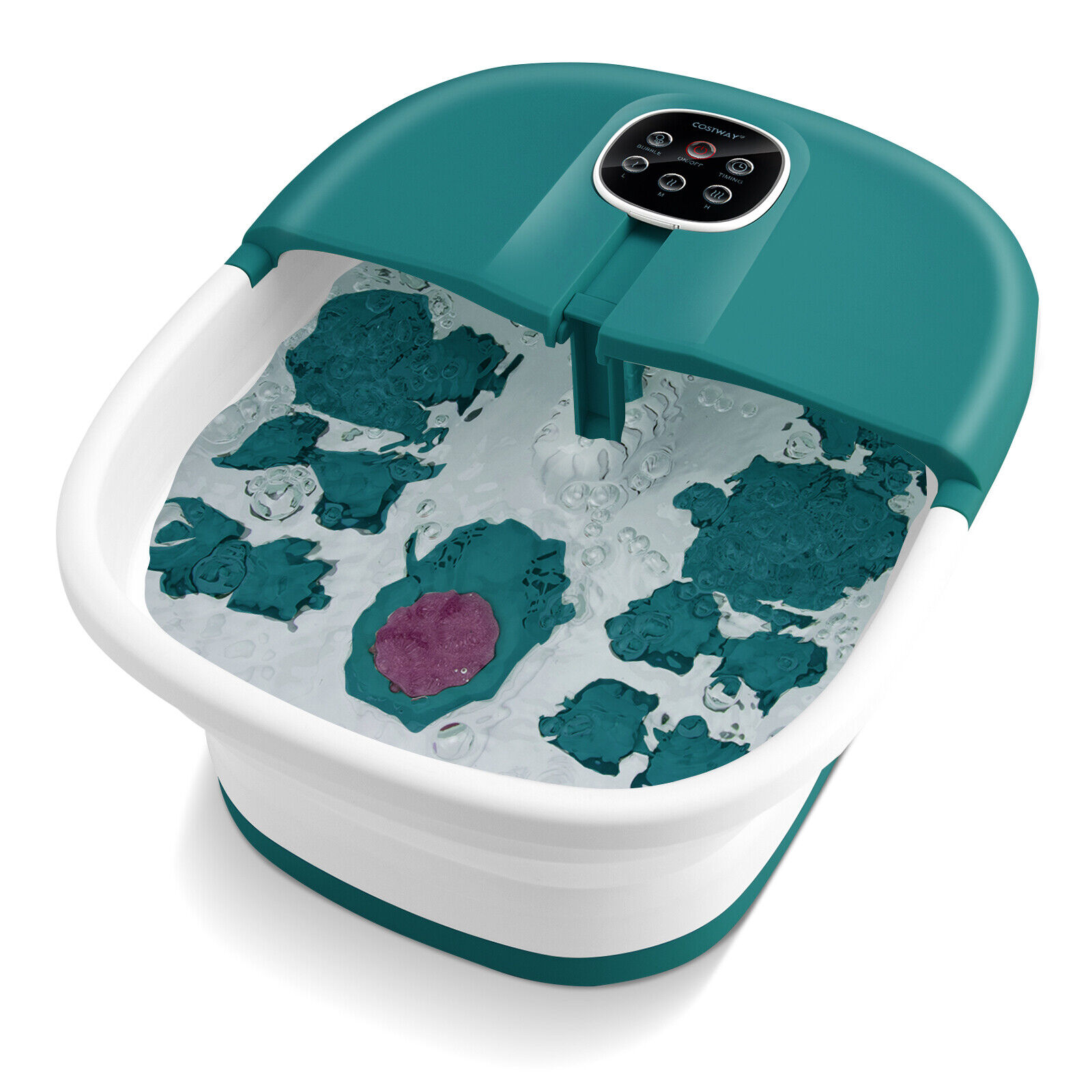 Foot Spa Bath Massager with Heat Bubbles and Remote Control-Teal Blue - Savings Store