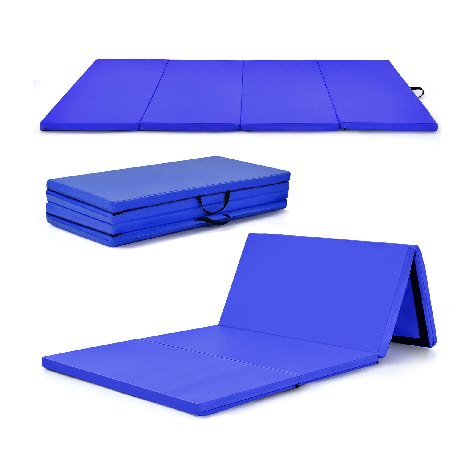 Folding Gymnastics Mat with Carry Handles Hook and Loop Fasteners-Navy Blue - Savings Store