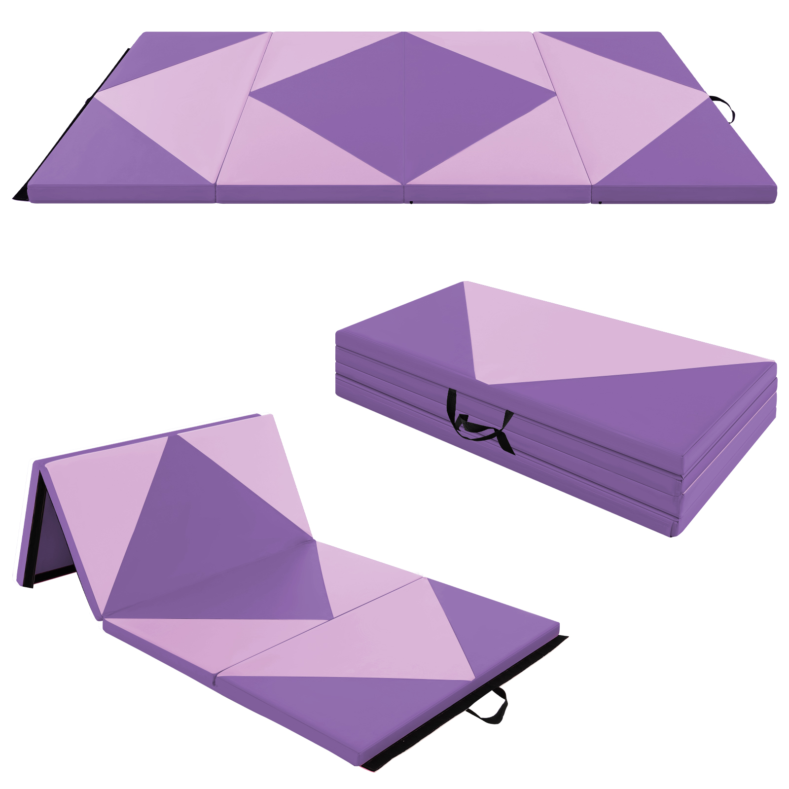 240cm PU Leather Folding Gymnastics Mat-Pink & Purple - Savings Store