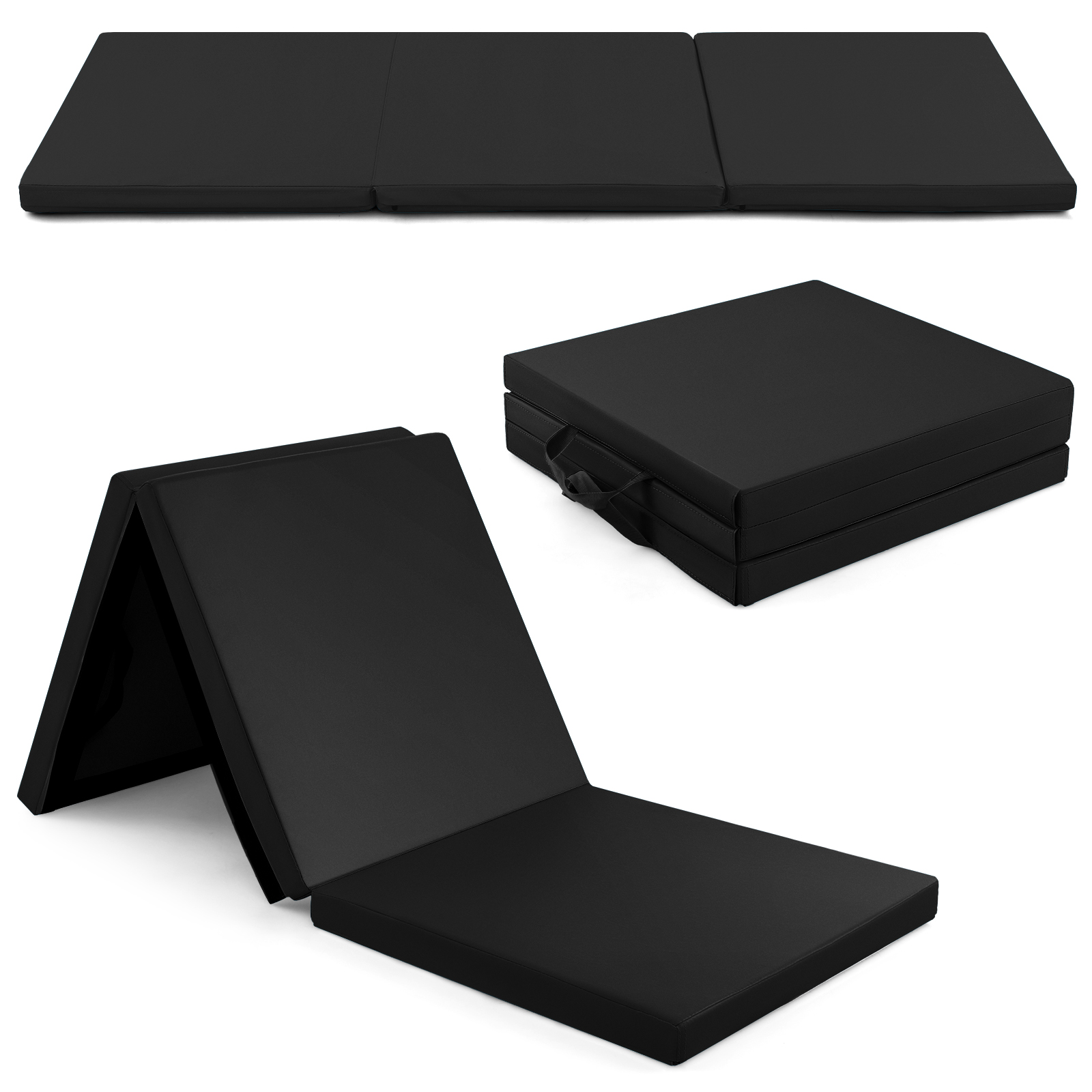 Tri-Fold Folding Exercise Mat with PU Leather Cover-Black - Savings Store