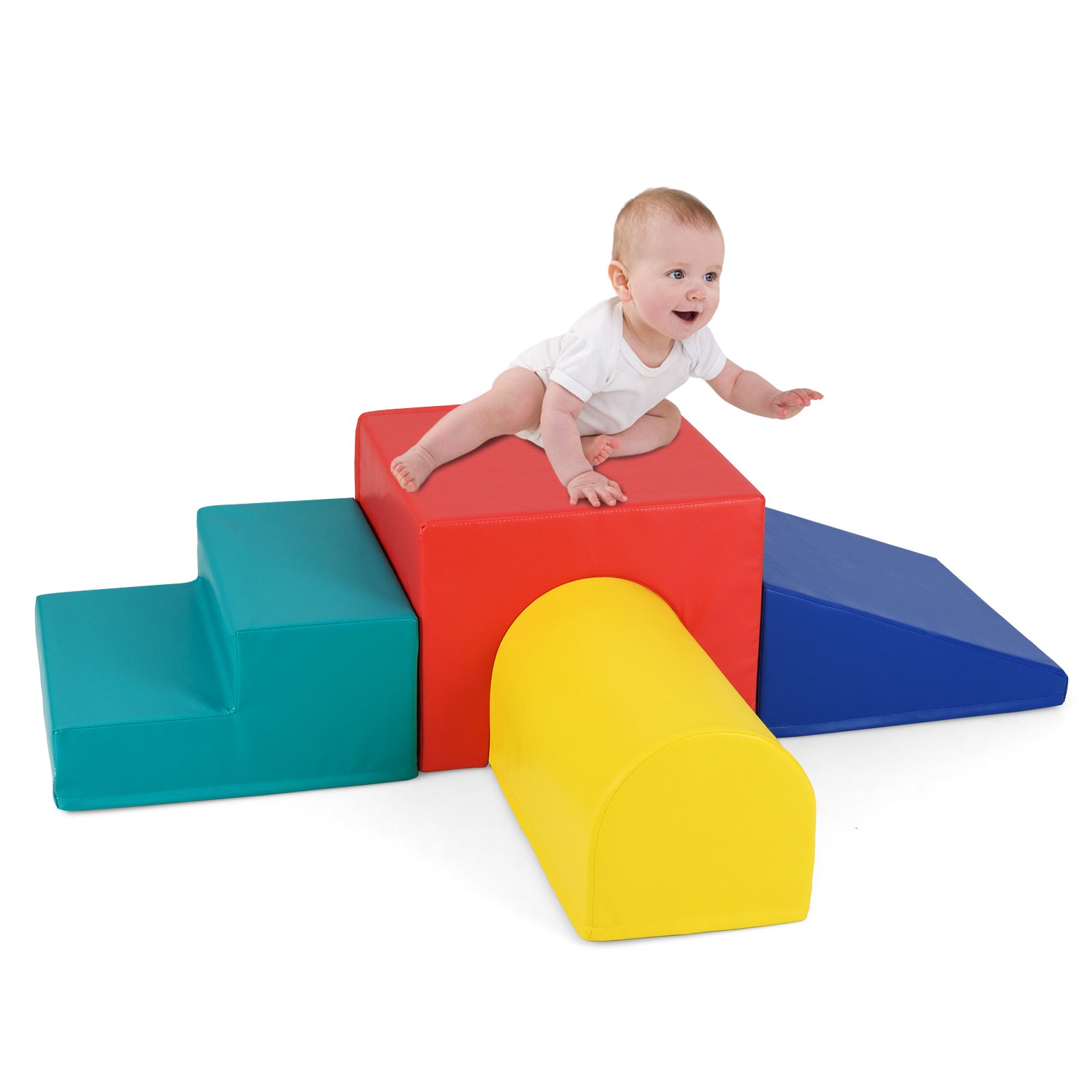 ZELONE Climb and Crawl Foam Block Play Set for Infant Baby and Toddlers-Blue and Red - Savings Store