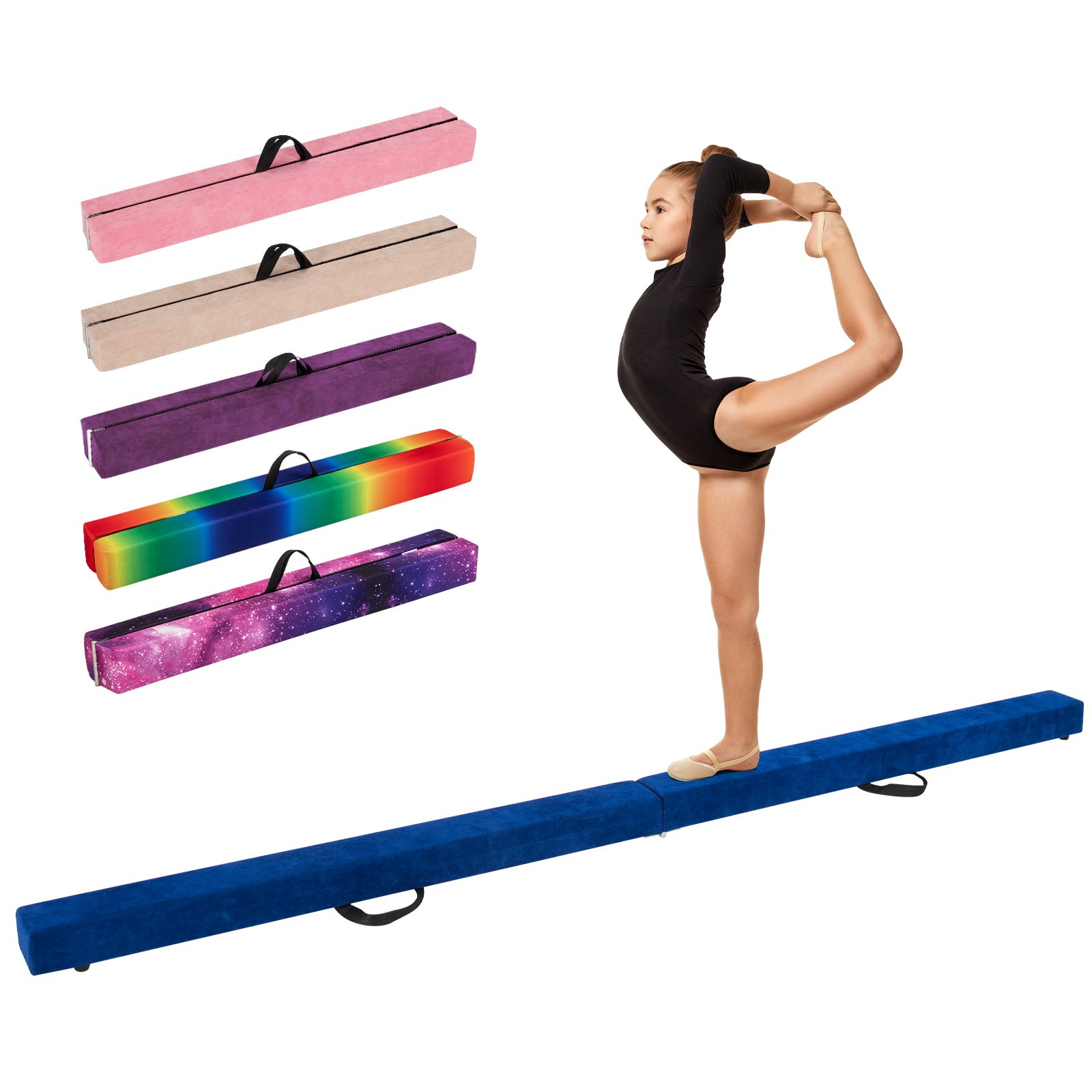 ARVETHOR 270CM Folding Balance Beam with Solid Wood Base and Anti-slip Bottom-Blue - Savings Store