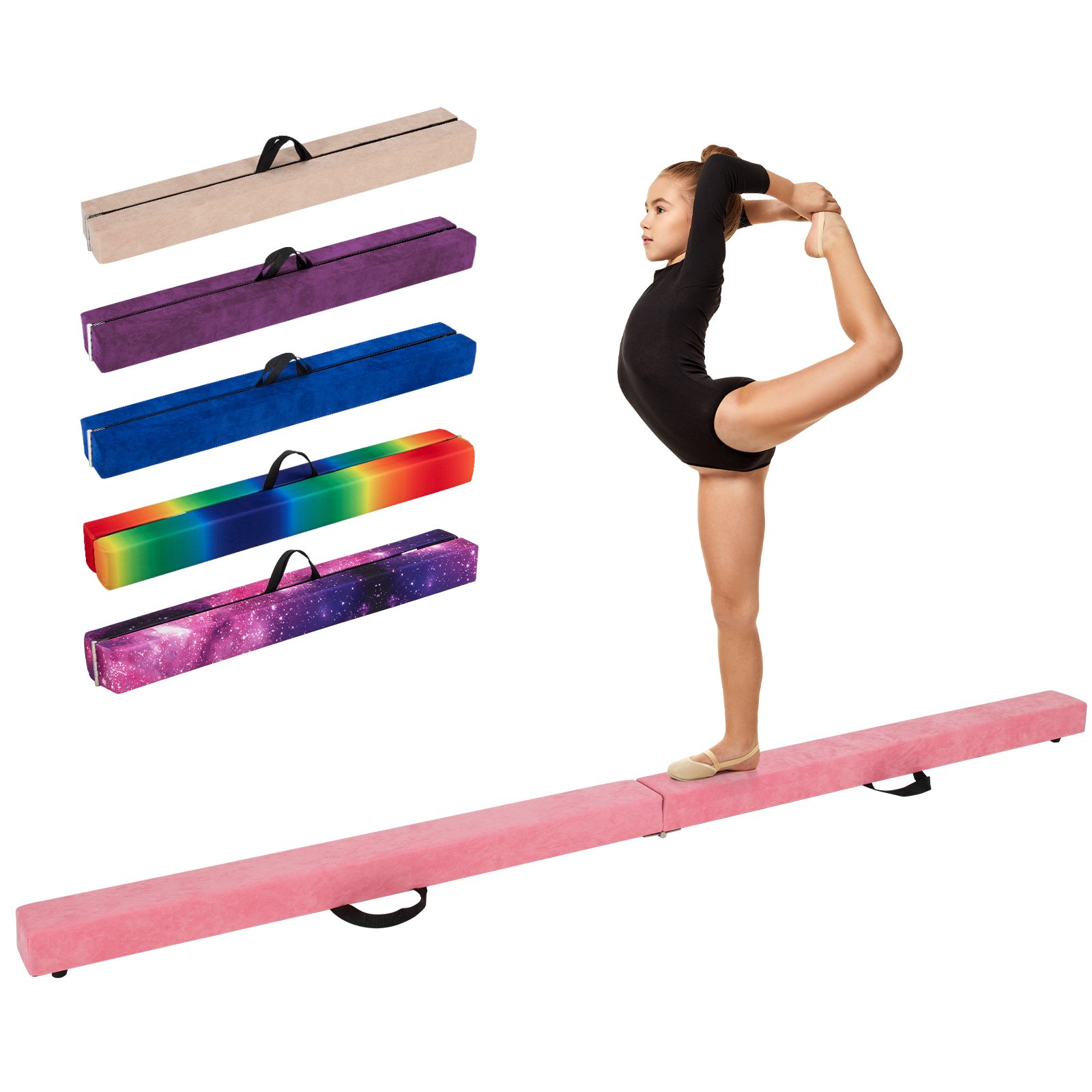 ARVETHOR 270CM Folding Balance Beam with Solid Wood Base and Anti-slip Bottom-Pink - Savings Store