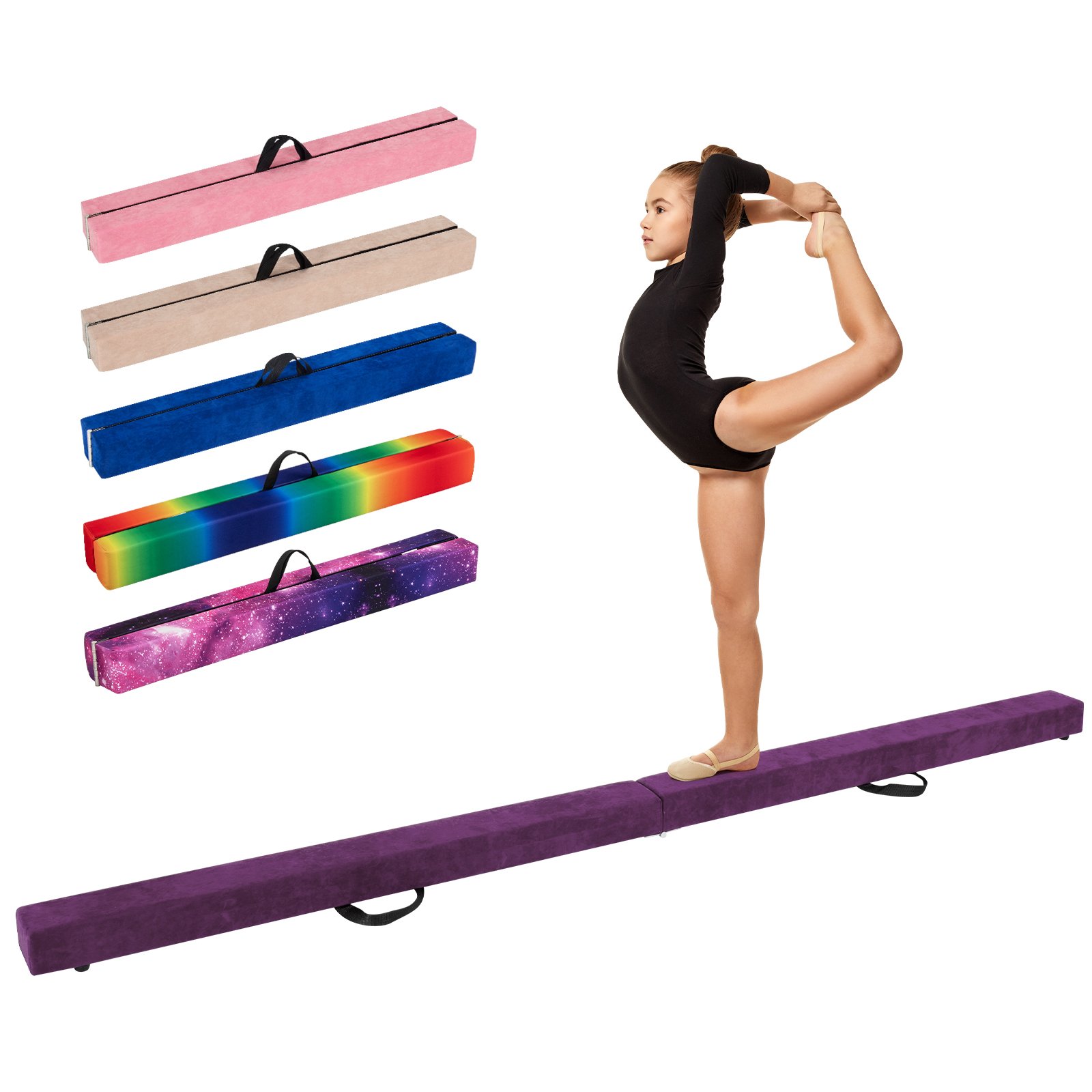 ARVETHOR 270CM Folding Balance Beam with Solid Wood Base and Anti-slip Bottom-Purple - Savings Store