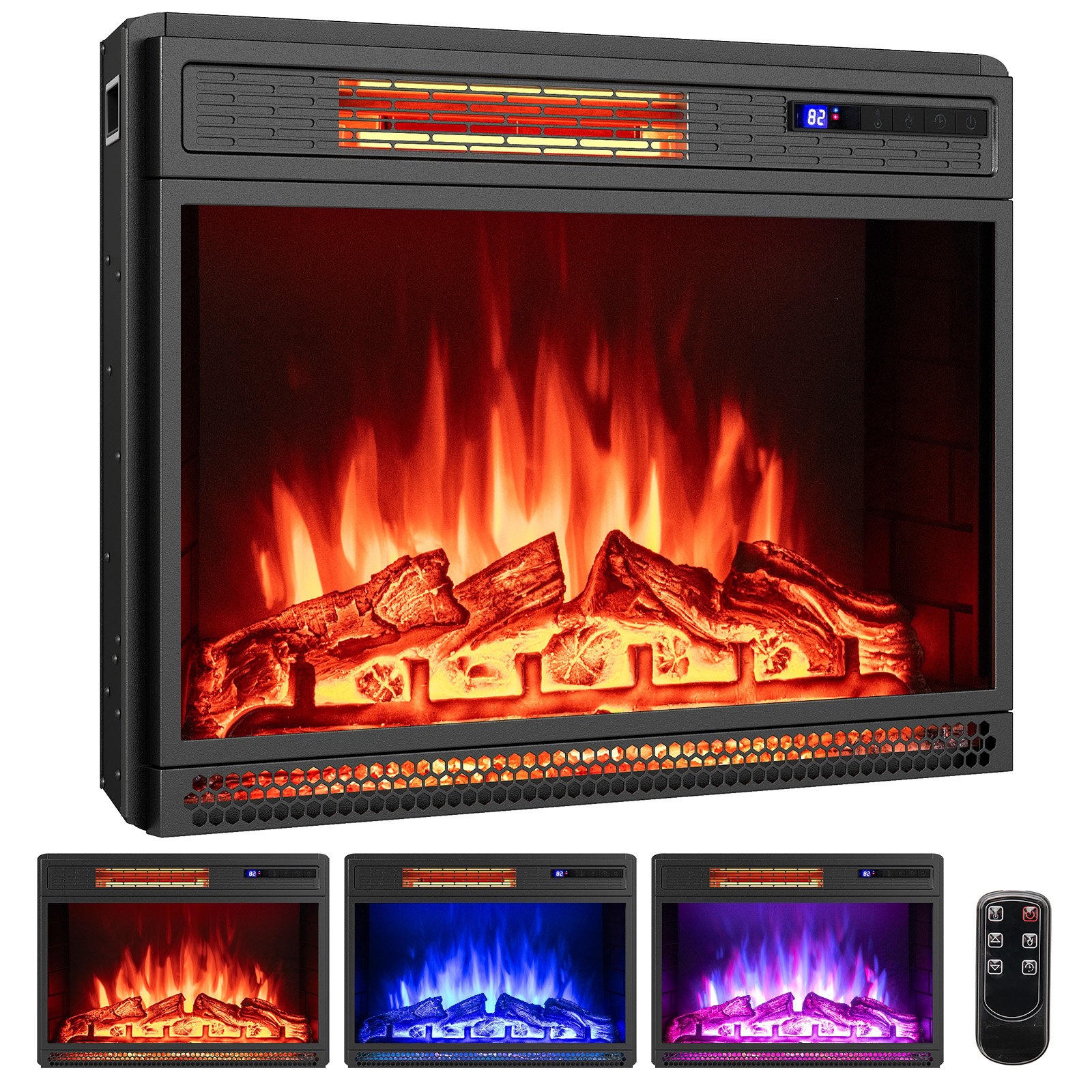 25 Inch Electric Fireplace Insert Recessed Infrared Fireplace Heater 900W/1800W - Savings Store