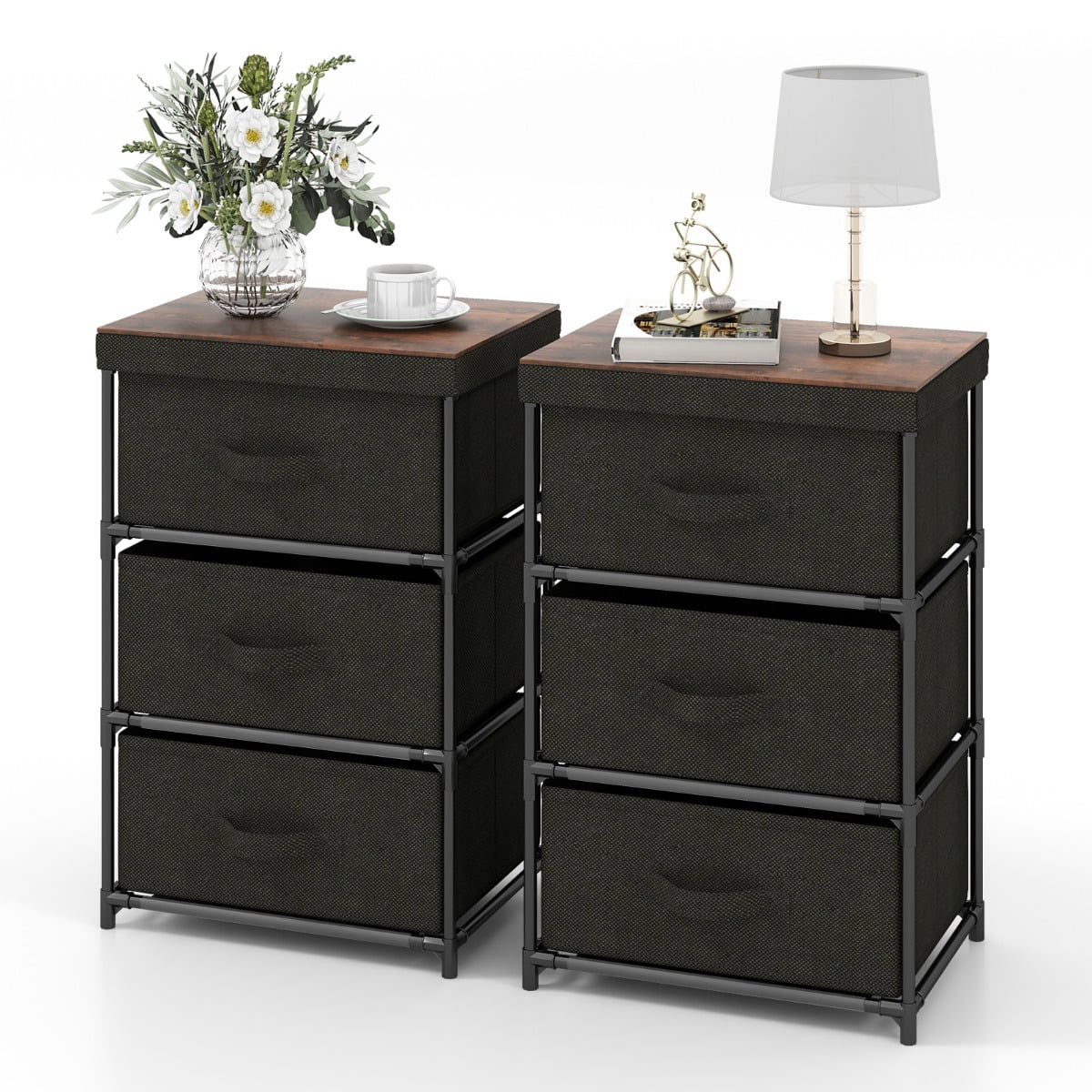 ORYEL Fabric Storage Organizer Tower Unit Set of 2 with Removable Lid-Black - Savings Store