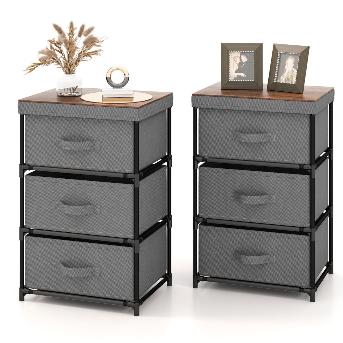 ORYEL Fabric Storage Organizer Tower Unit Set of 2 with Removable Lid-Grey - Savings Store