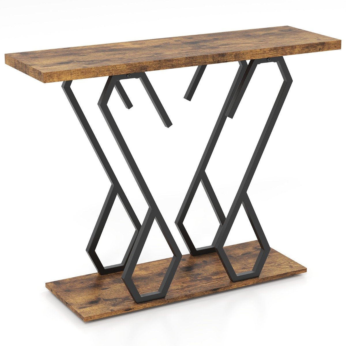 Faux Marble Console Table with Adjustable Foot Pads-Rustic Brown - Savings Store
