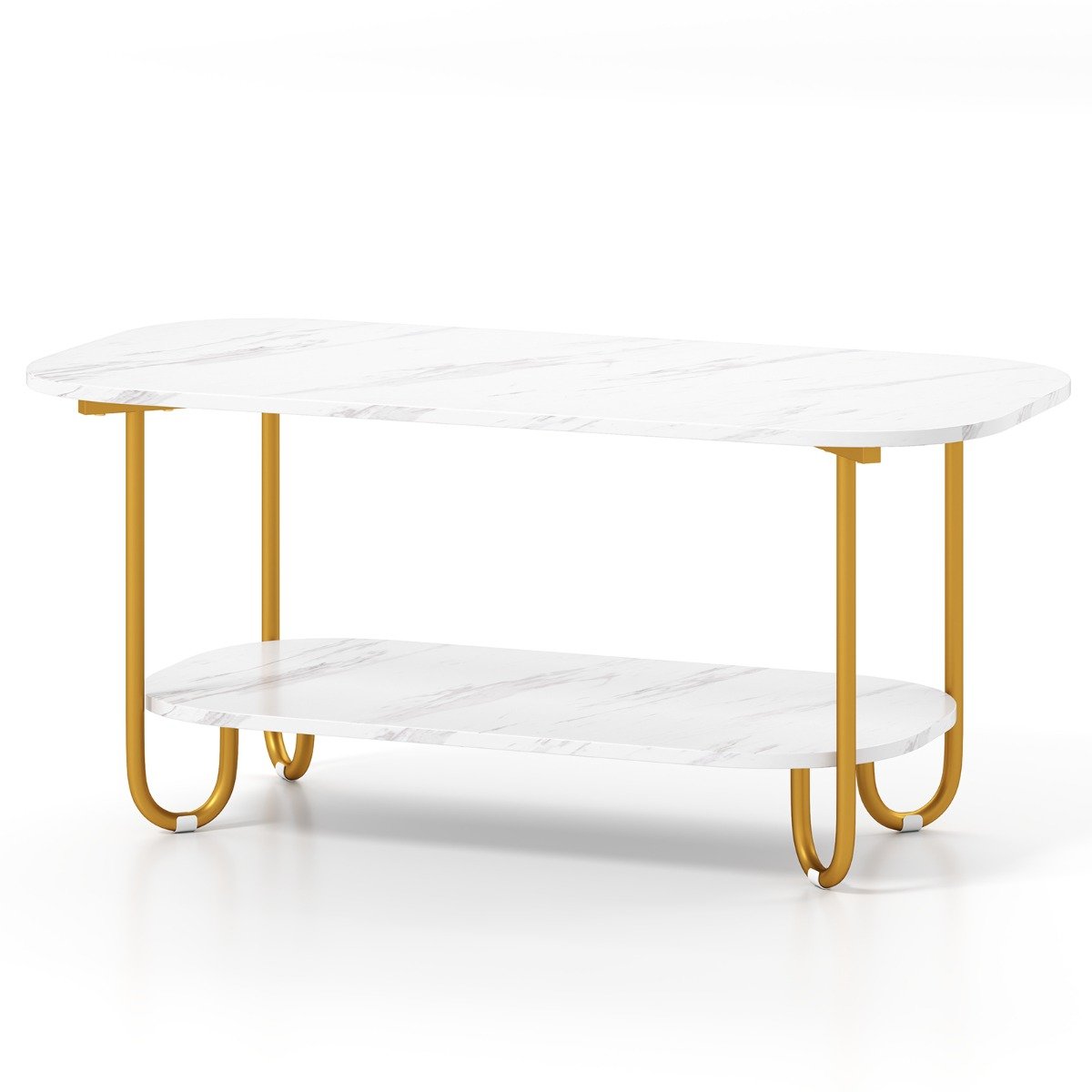 Faux Marble Top Coffee Table with Heavy-duty Metal Frame-White - Savings Store