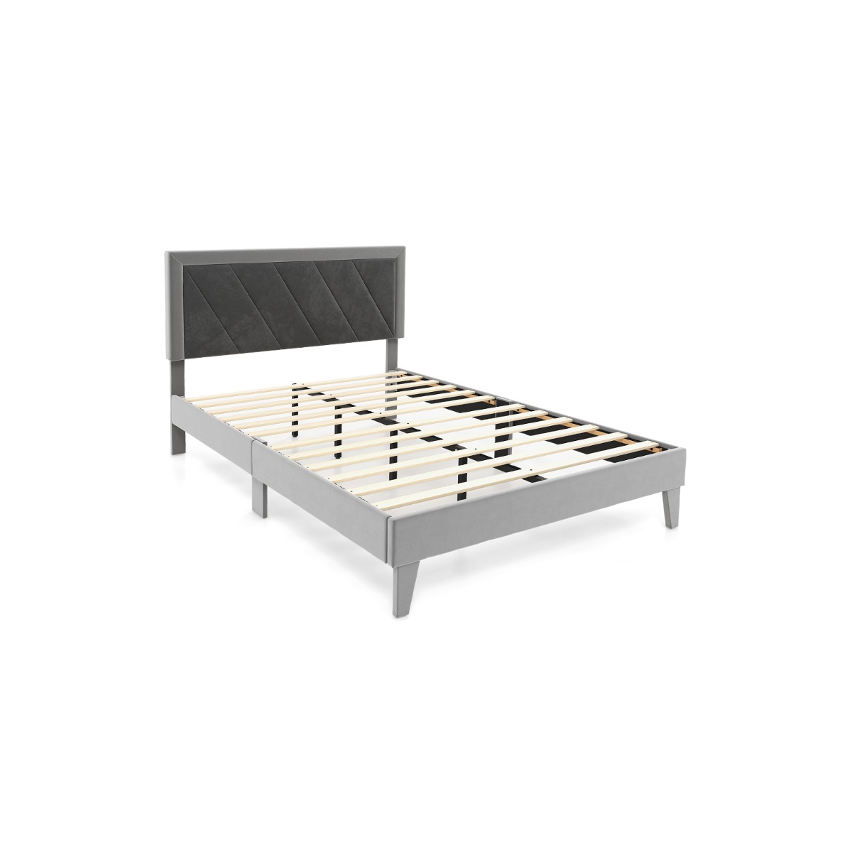 Single/Double Platform Bed with High Headboard &12 Wooden Slats-Double Size - Savings Store